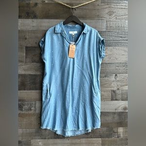 Women’s Thread+Supply Raw Hem Blue White Confetti Chambray Dress Size Large